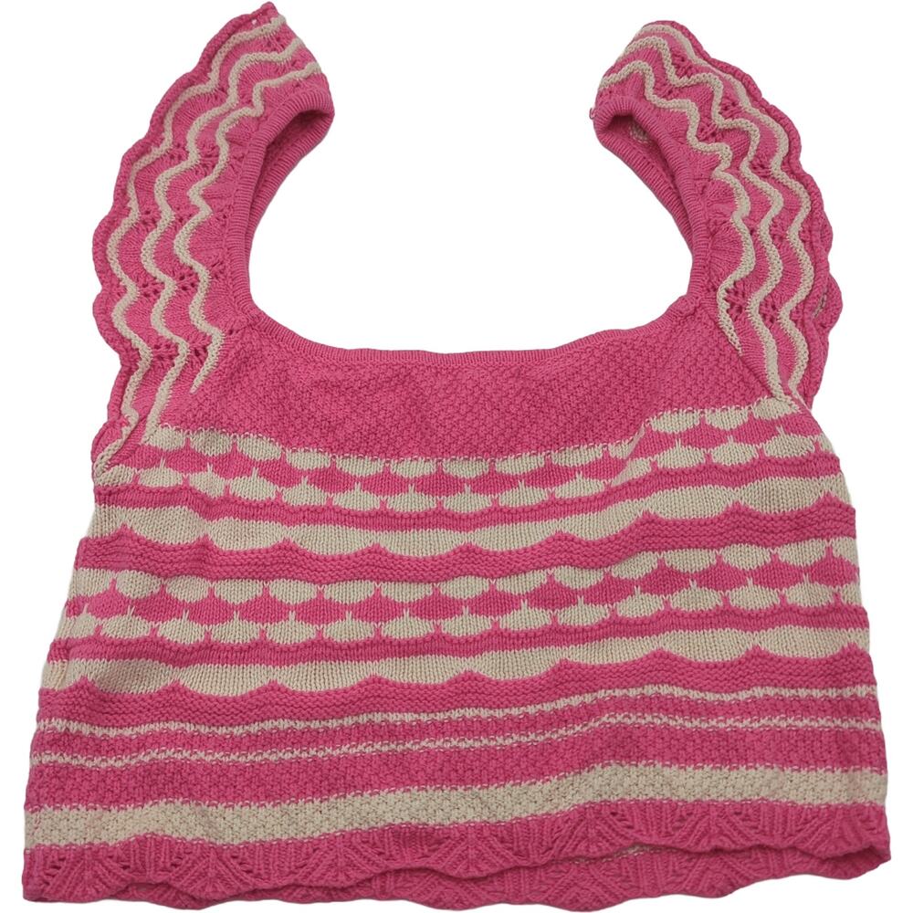 blu pepper L Pink Cream Striped Knit Crop Sweater Tank